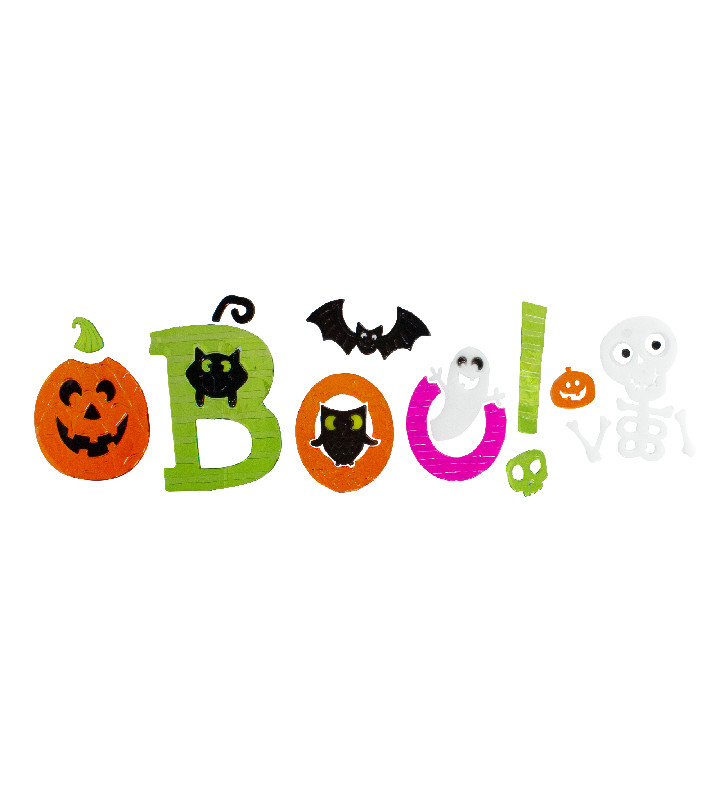 14 piece Orange And Green "boo!" Halloween Gel Window Clings