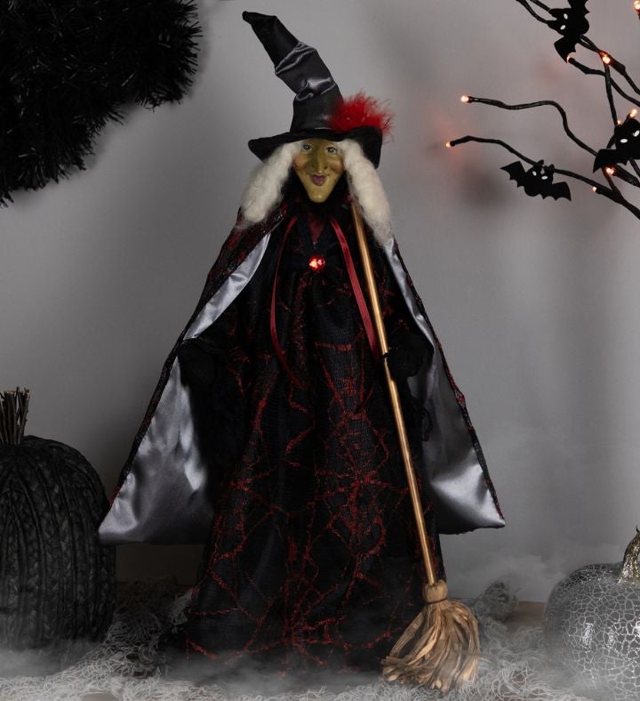 Victorian Style Witch With Broom Halloween Figure   18"