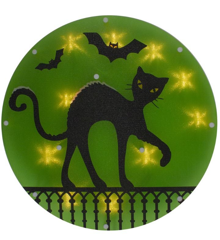 Lighted Cat Halloween Window Silhouette   13.75"   Green   Clear Lights