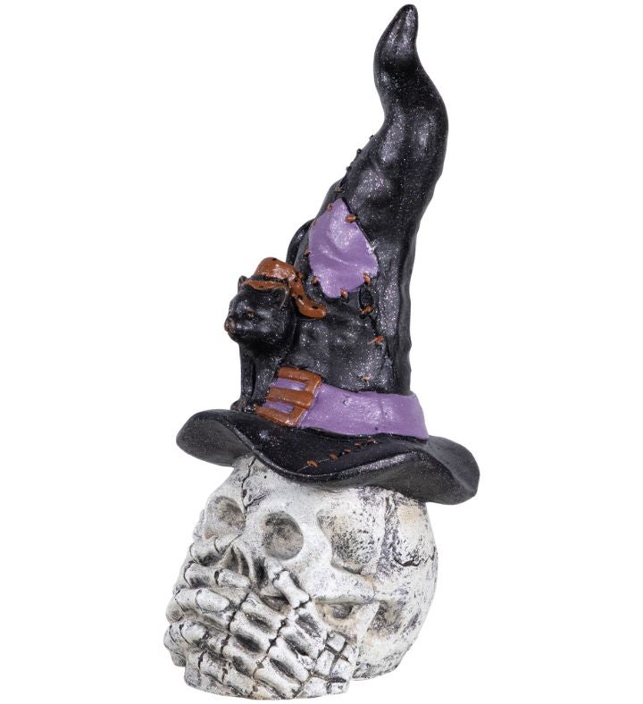 Skull & Skeleton H&s In Witch Hat With Black Cat Decoration - 22.75"