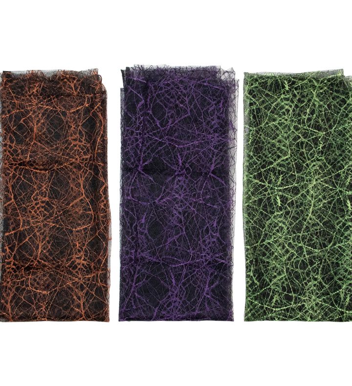 " 3pc Purple Orange And Green Spiderweb Halloween Decorations 6ft"