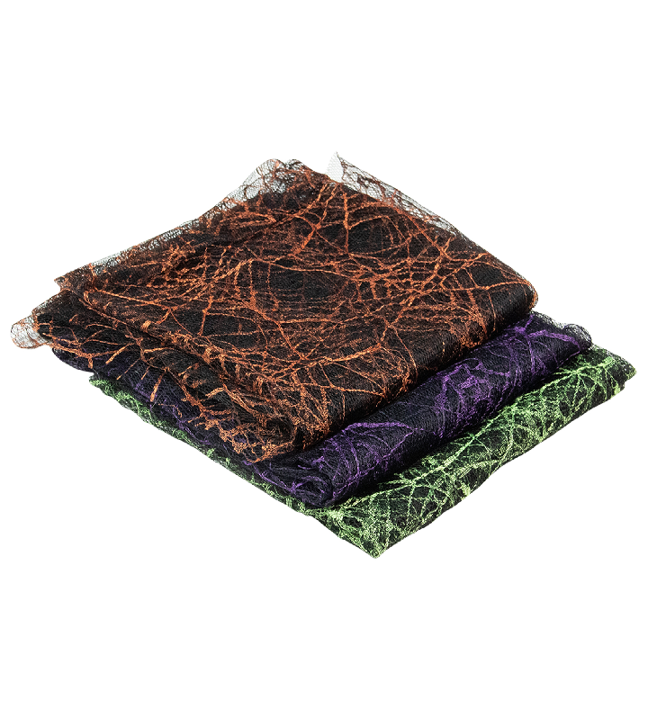 " 3pc Purple Orange And Green Spiderweb Halloween Decorations 6ft"