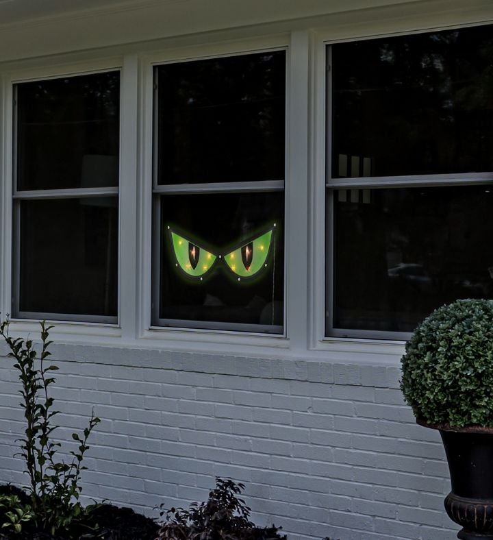 20" Lighted Green Eyes Halloween Window Silhouette Decoration