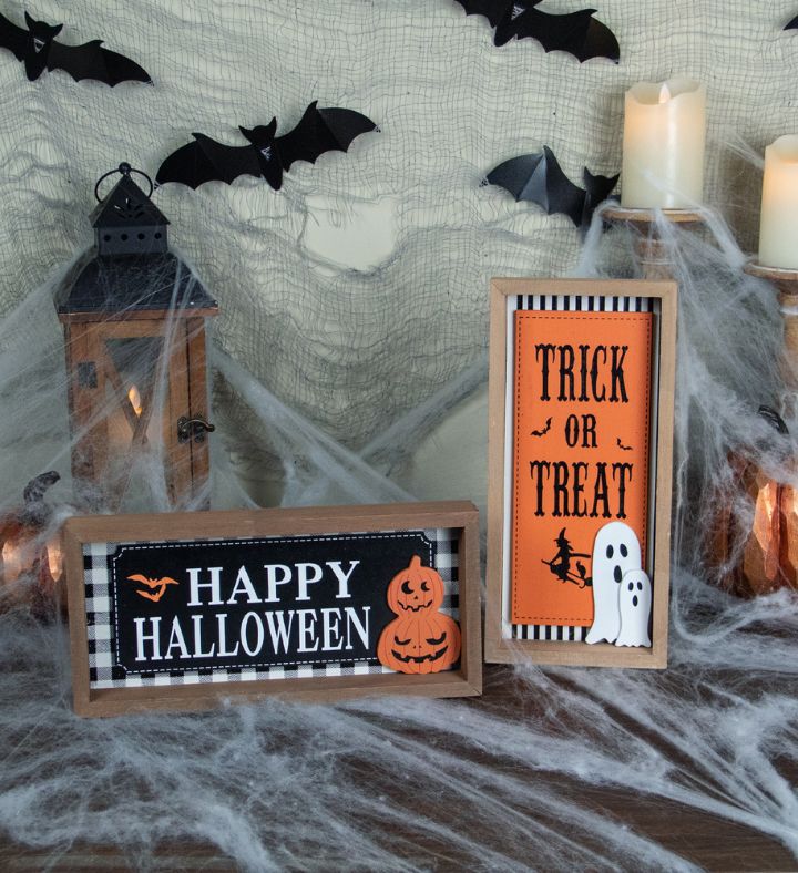 Happy Halloween Wooden Shadow Box Plaques - Set Of 2