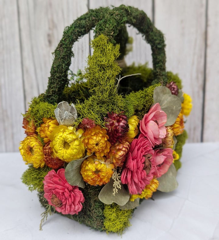 Unique Moss Purse With Preserved Flowers