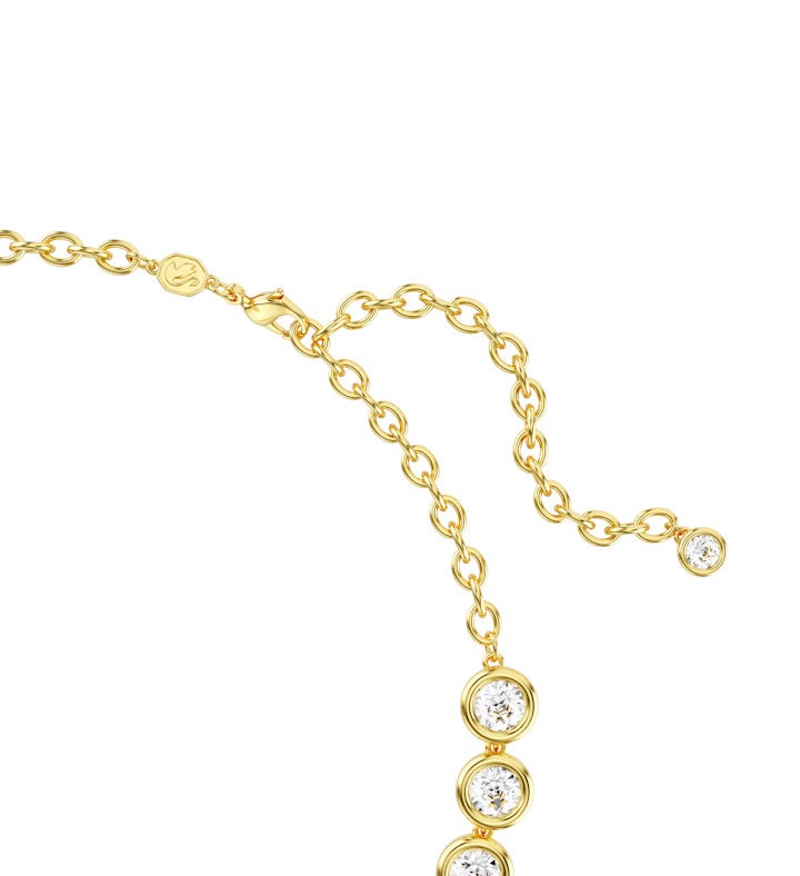 Imber Tennis Necklace, Round Cut, White, Gold-tone Plated