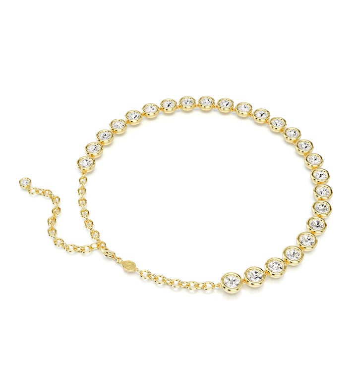 Imber Tennis Necklace, Round Cut, White, Gold-tone Plated