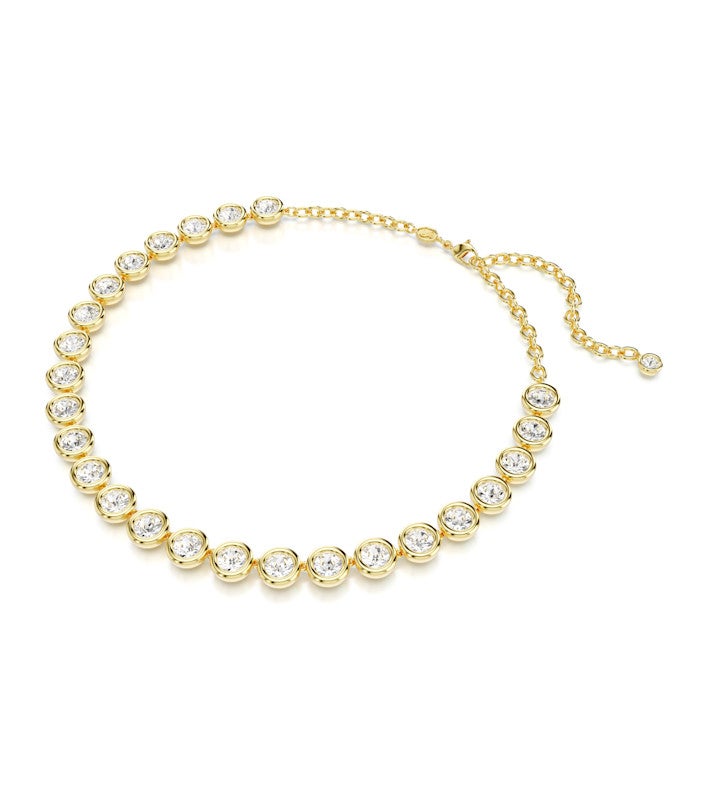 Imber Tennis Necklace, Round Cut, White, Gold-tone Plated