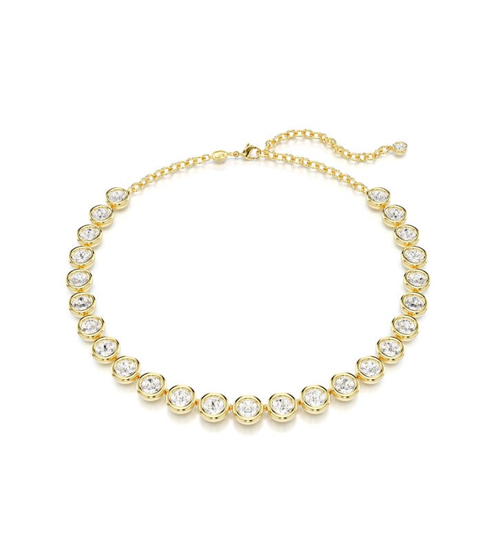Imber Tennis Necklace, Round Cut, White, Gold tone Plated