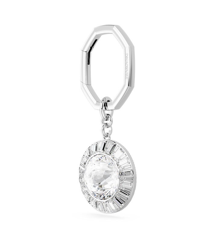 Key Ring, Round Cut, White, Rhodium Plated