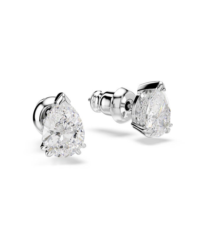 Stilla Stud Earrings, Pear Cut, White, Rhodium Plated