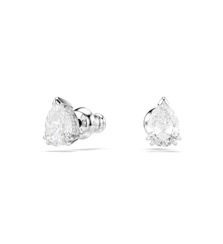 Stilla Stud Earrings, Pear Cut, White, Rhodium Plated