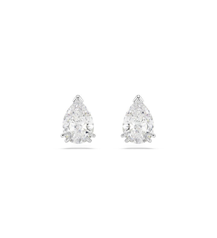 Stilla Stud Earrings, Pear Cut, White, Rhodium Plated