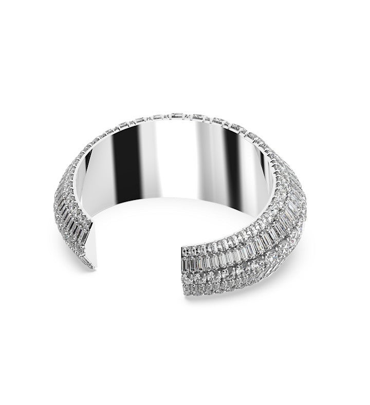 Hyperbola Cuff, Mixed Cuts, White, Rhodium Plated