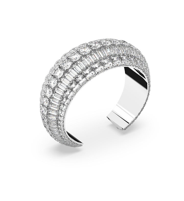 Hyperbola Cuff, Mixed Cuts, White, Rhodium Plated