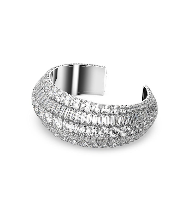 Hyperbola Cuff, Mixed Cuts, White, Rhodium Plated