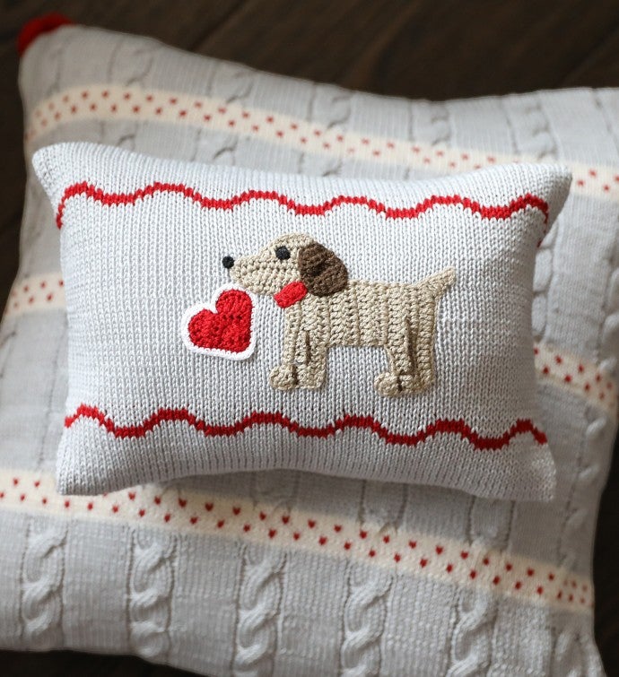 Valentine Puppy Mini Pillow - Grey