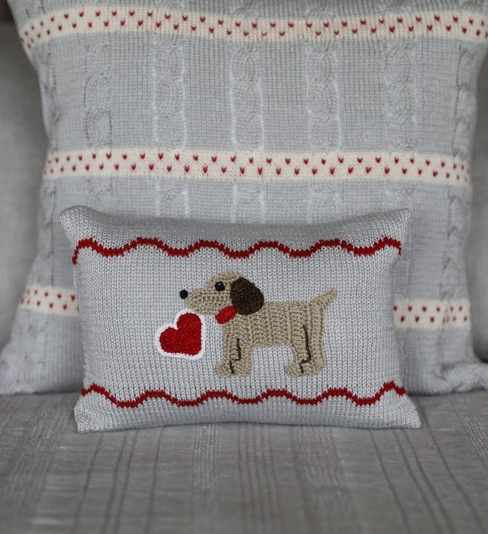 Valentine Puppy Mini Pillow - Grey