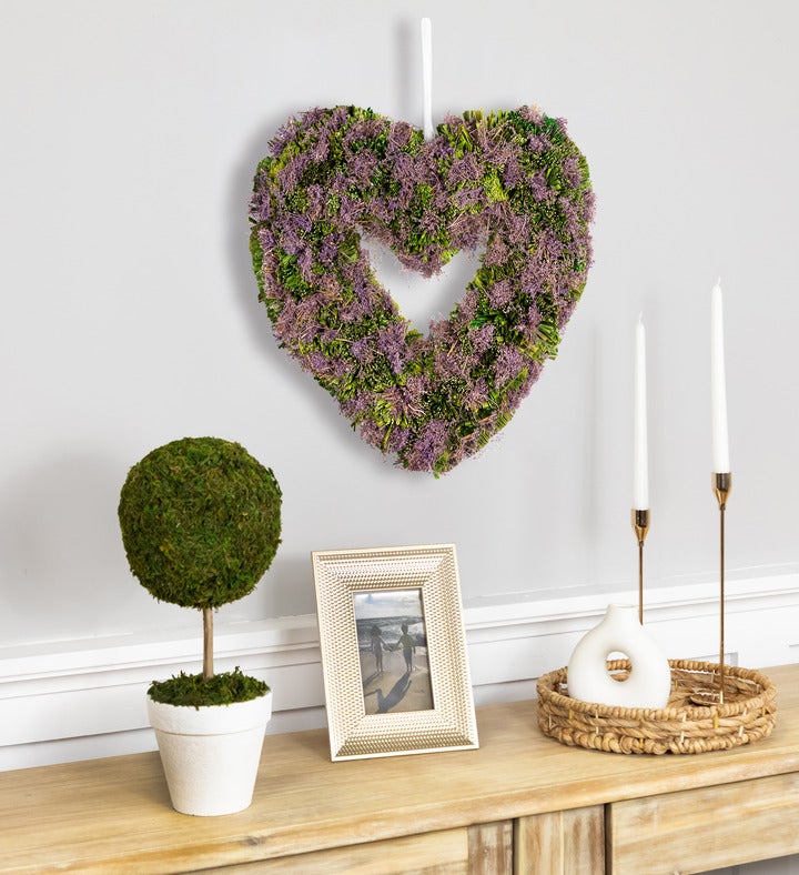 Moss And Twig Valentine's Day Heart Artificial Wreath - 14.5" - Purple