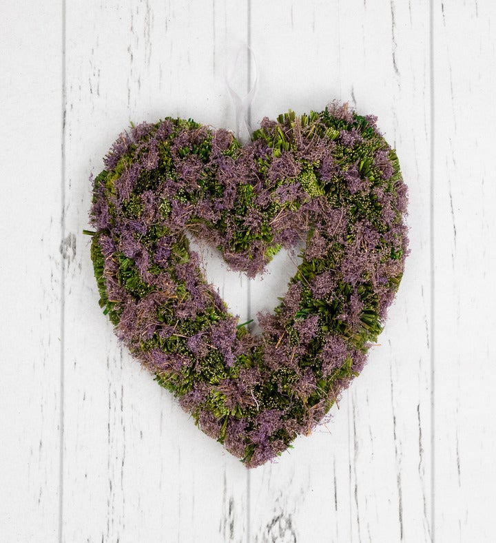 Moss And Twig Valentine's Day Heart Artificial Wreath - 14.5" - Purple
