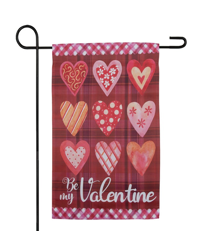 Be My Valentine Plaid And Heart Garden Flag 18" X 12.5"