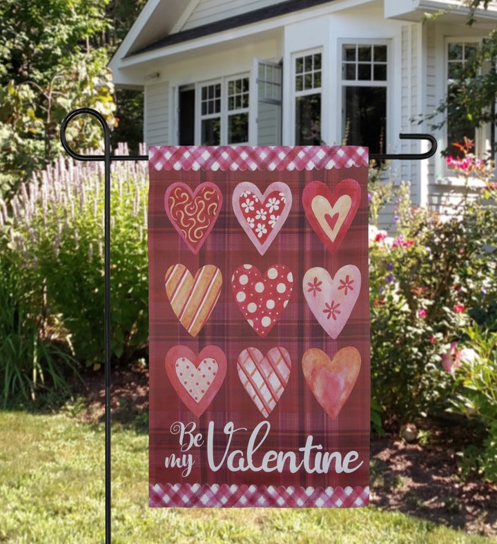 Be My Valentine Plaid And Heart Garden Flag 18" X 12.5"