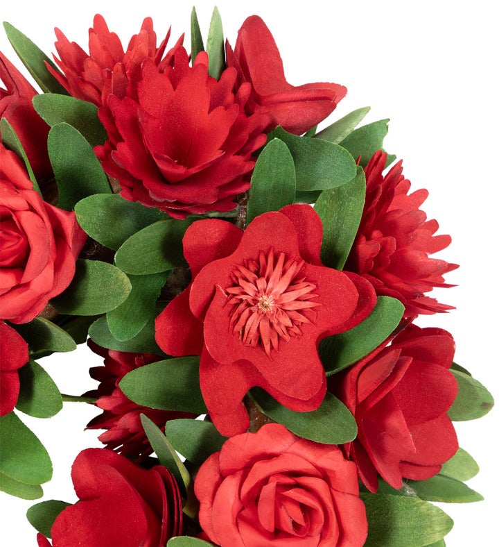 Mixed Floral Artificial Valentine's Day Heart Wreath - 15" - Red