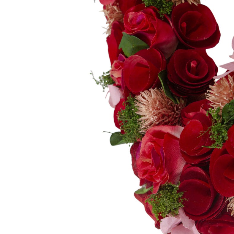 10" Red Wooden Rose Floral Heart Shaped Artificial Valentine's Day Wreath