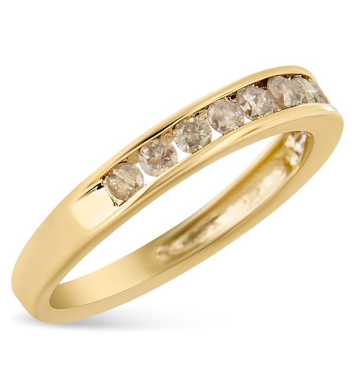 14k Yellow Gold Plated Silver 1/2 Ctw Champagne Diamond Band Ring