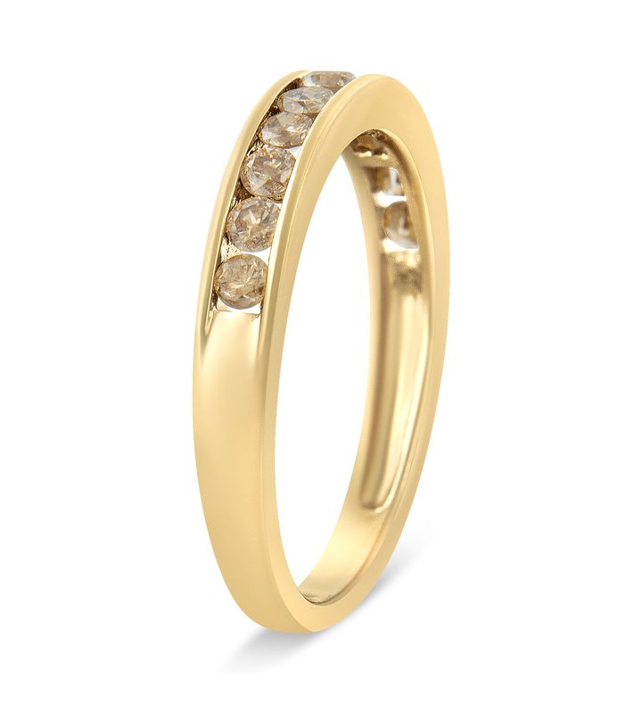 14k Yellow Gold Plated Silver 1/2 Ctw Champagne Diamond Band Ring