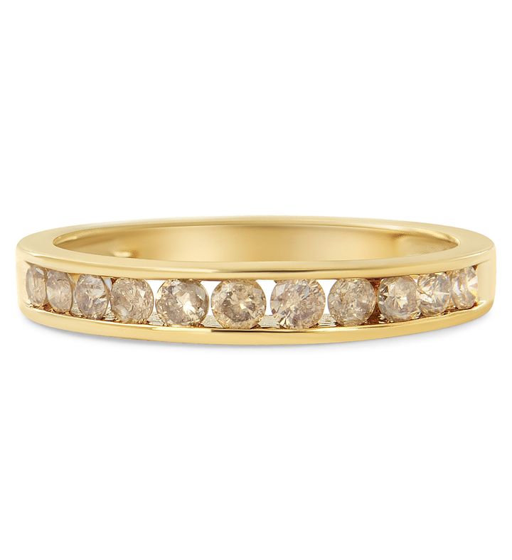 14k Yellow Gold Plated Silver 1/2 Ctw Champagne Diamond Band Ring