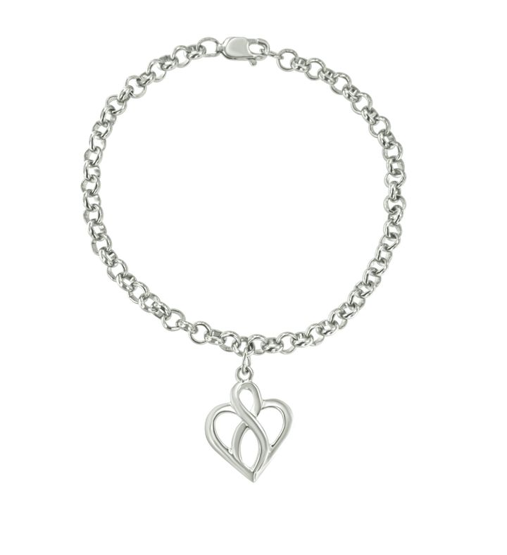 .925 Sterling Silver Open Heart And Infinity Chain Charm Bracelet - Size 7"