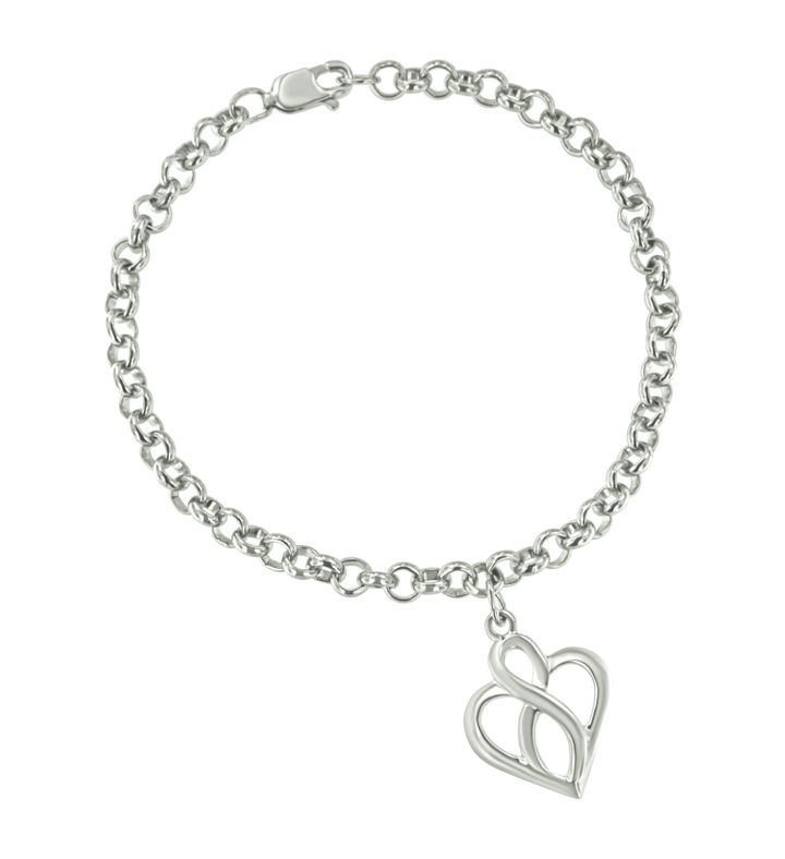 .925 Sterling Silver Open Heart And Infinity Chain Charm Bracelet   Size 7"