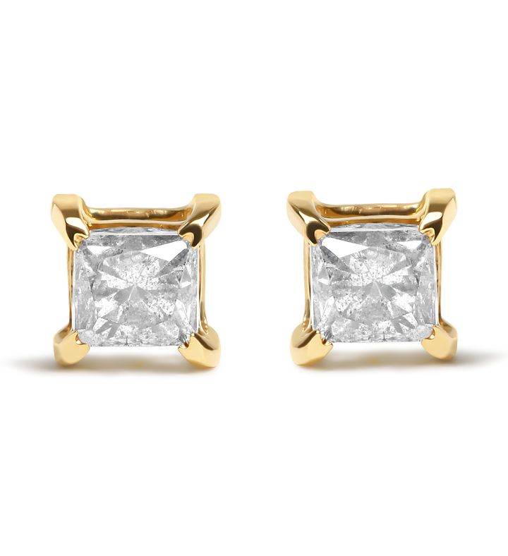 10k Yellow Gold Plated Silver 1/4 Cttw Princess Diamond Solitaire Earrings