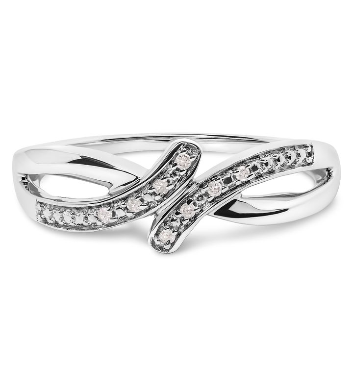 Silver Diamond Accent Bypass And Split Shank Band Ring