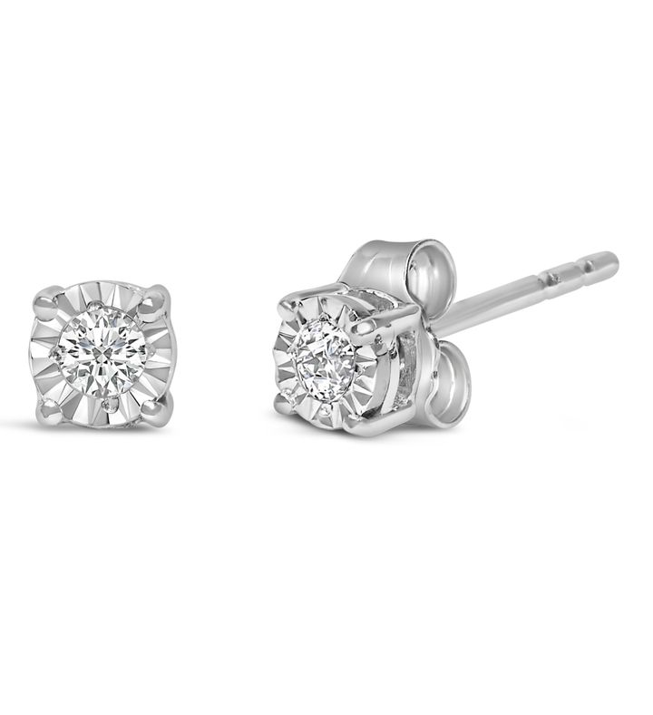 .925 Sterling Silver 1/10 Cttw Lab Grown Diamond Miracle set Stud Earrings