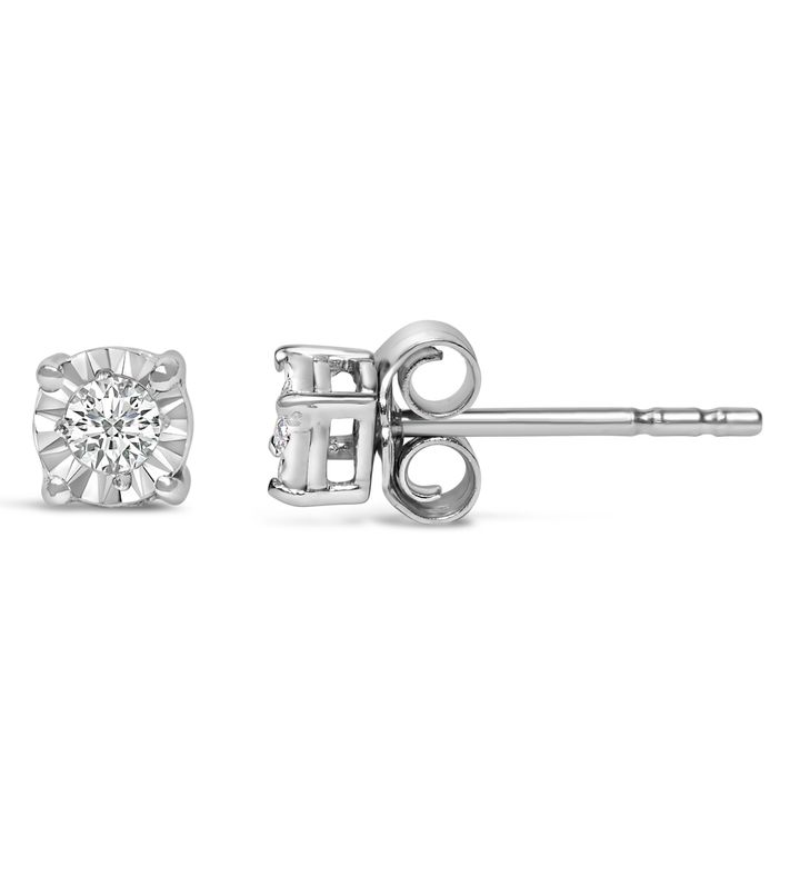 .925 Sterling Silver 1/10 Cttw Lab Grown Diamond Miracle set Stud Earrings