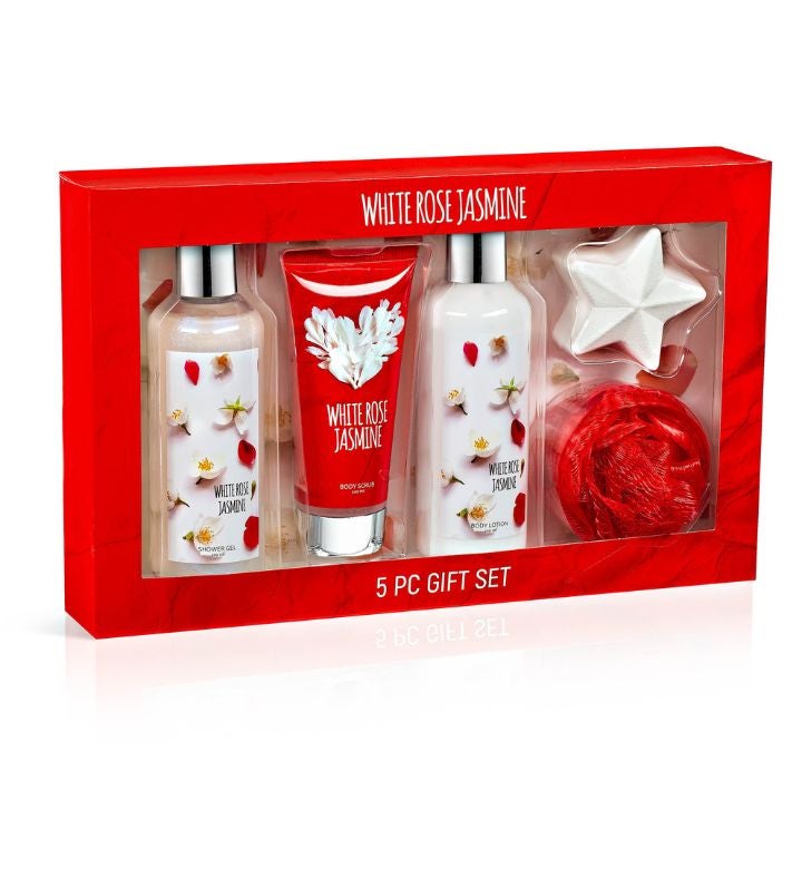 White Rose Jasmine Spa Gift Set Luxurious 5 piece Bath & Body Collection