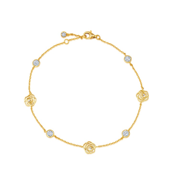 Crislu Rose Bezel Set Station Anklet