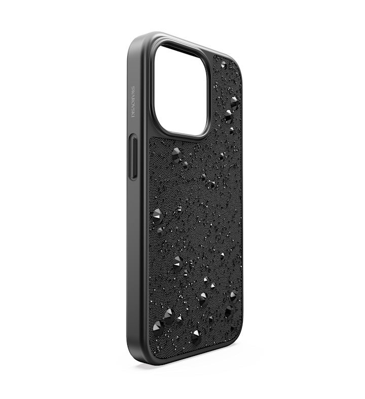 High Smartphone Case, Flat Back Crystals, Iphone 15 Pro, Black