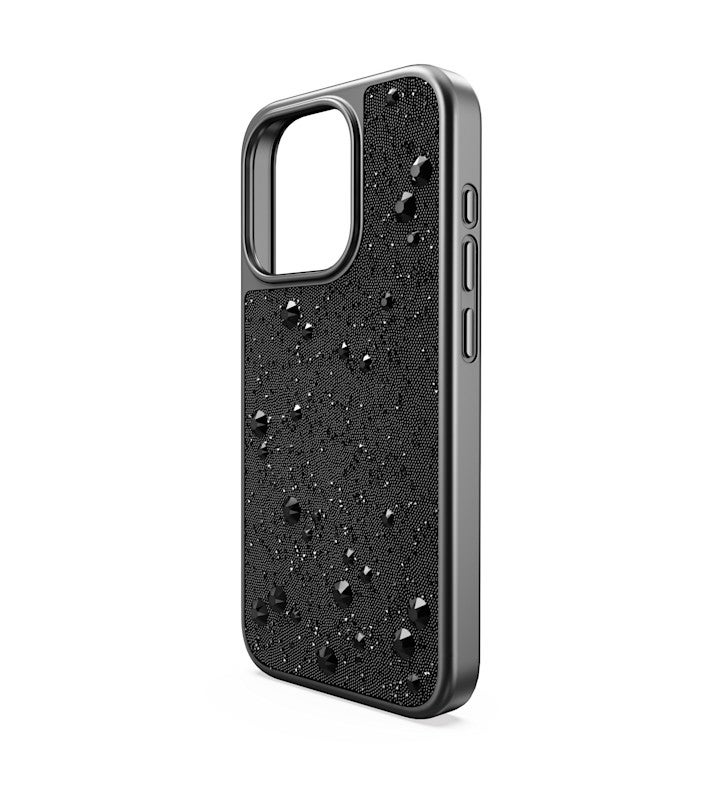High Smartphone Case, Flat Back Crystals, Iphone 15 Pro, Black