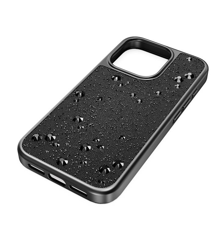 High Smartphone Case, Flat Back Crystals, Iphone 15 Pro, Black