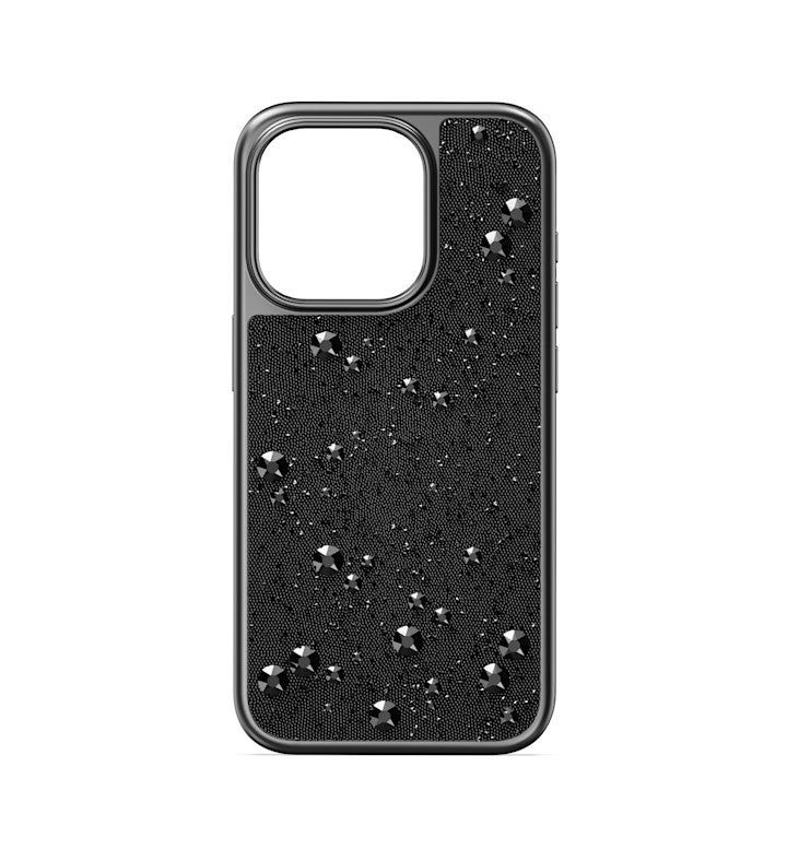 High Smartphone Case, Flat Back Crystals, Iphone 15 Pro, Black