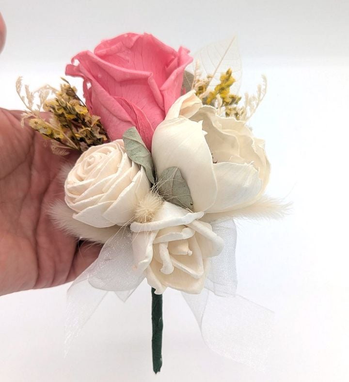 Preserved Pink Rose Boutonniere