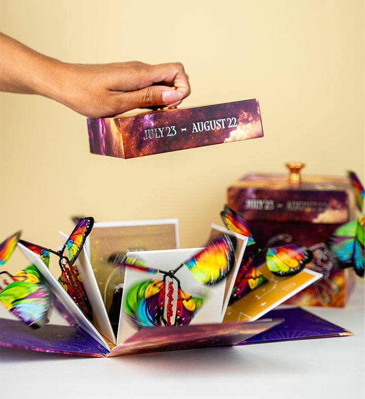 Leo Astrology Birthday Gift With Butterfly Surprise And Cake