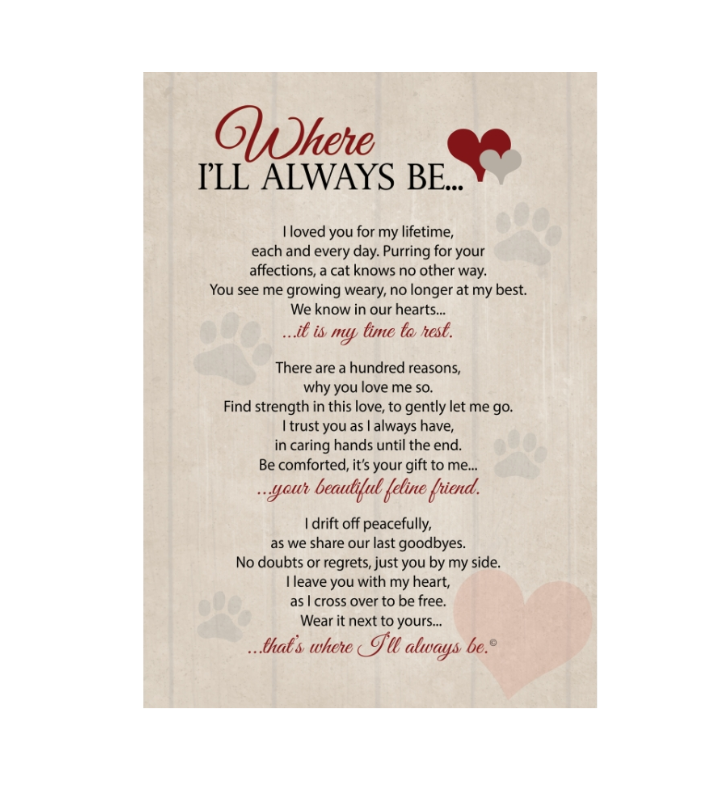 Where I’ll Always Be Cat Memorial Frame – Pet Loss Gift With Poem And Charm