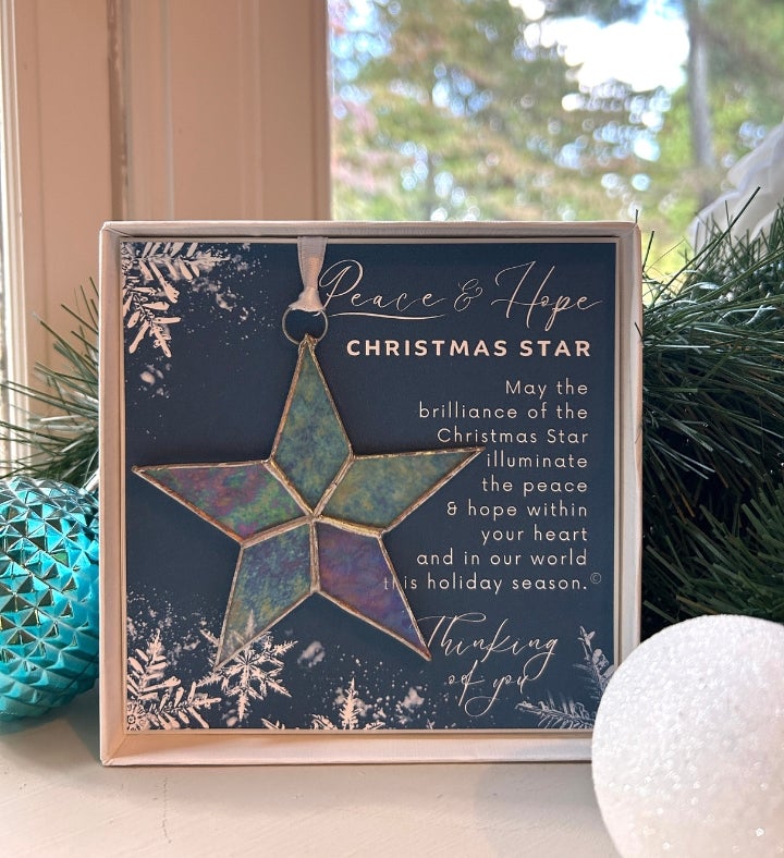 Peace And Hope Iridescent Glass Star – Handmade Christmas Ornament Gift