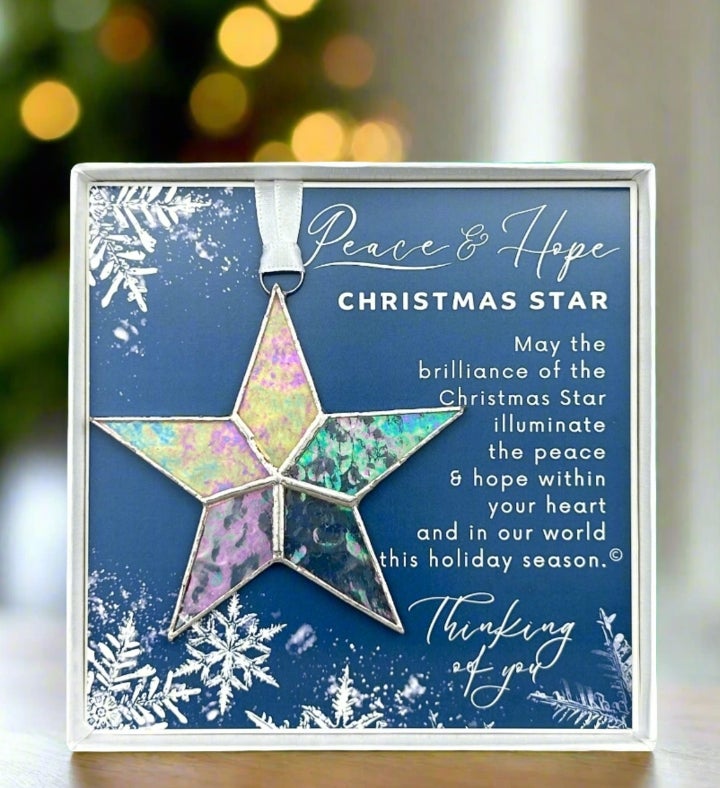 Peace And Hope Iridescent Glass Star – Handmade Christmas Ornament Gift