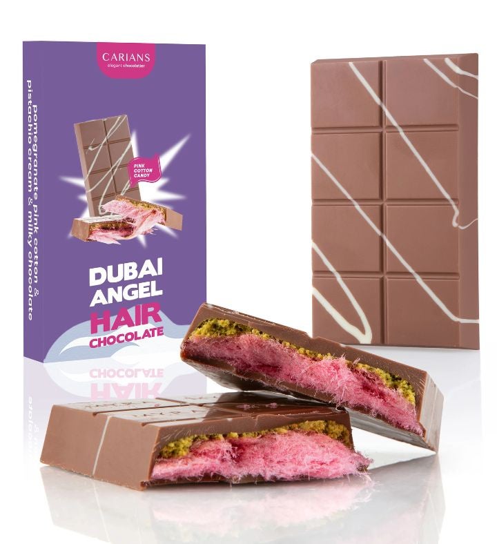 Viral Angel Hair Dubai Chocolate Bar   Pink Cotton Candy