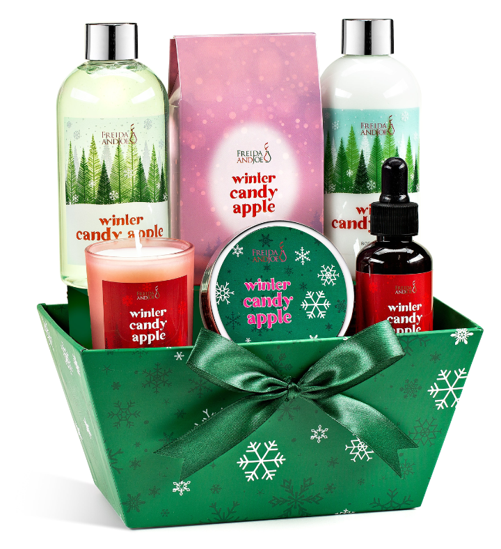 Winter Candy Apple Basket 7-Piece Bath and Body Gift Set for Women
